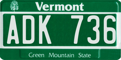 VT license plate ADK736