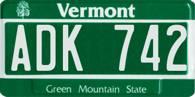 VT license plate ADK742