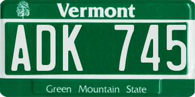 VT license plate ADK745