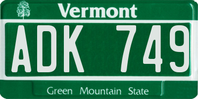 VT license plate ADK749