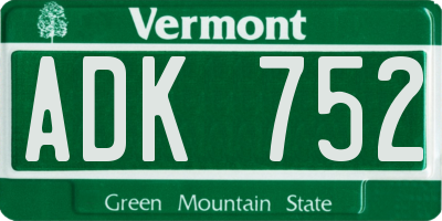 VT license plate ADK752