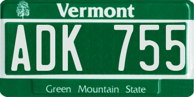 VT license plate ADK755
