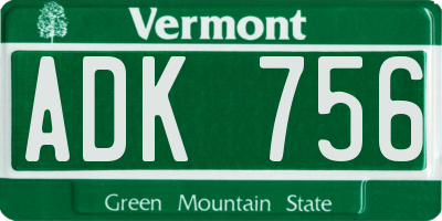VT license plate ADK756