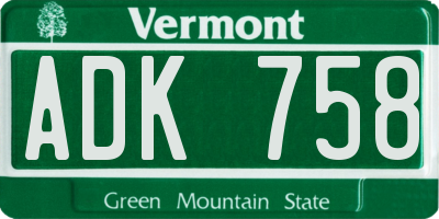 VT license plate ADK758
