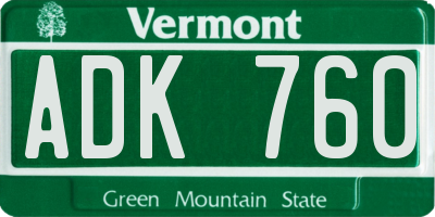 VT license plate ADK760