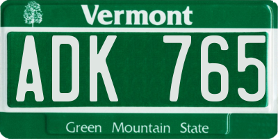 VT license plate ADK765