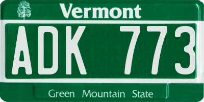 VT license plate ADK773