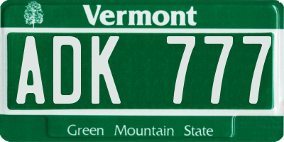 VT license plate ADK777