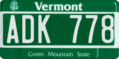 VT license plate ADK778