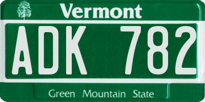 VT license plate ADK782