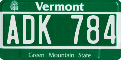 VT license plate ADK784