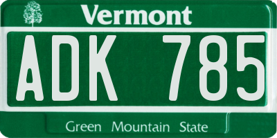 VT license plate ADK785