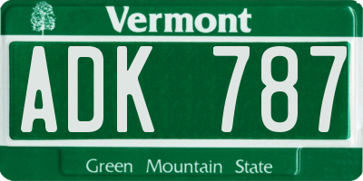 VT license plate ADK787