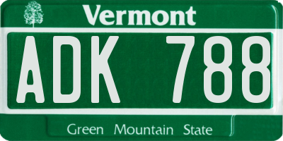 VT license plate ADK788