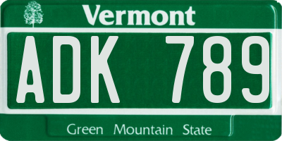VT license plate ADK789