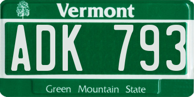 VT license plate ADK793