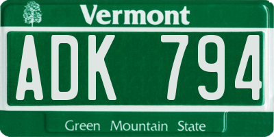 VT license plate ADK794
