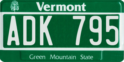 VT license plate ADK795