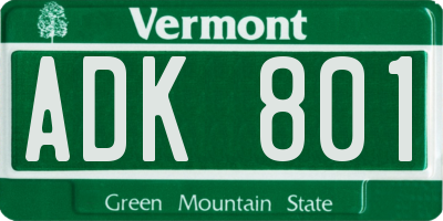 VT license plate ADK801