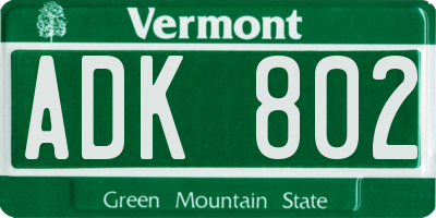 VT license plate ADK802