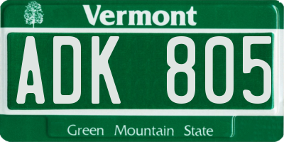 VT license plate ADK805