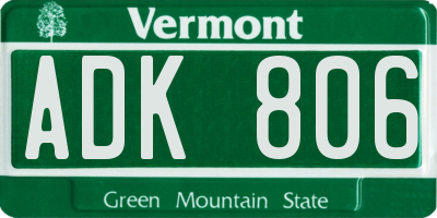 VT license plate ADK806