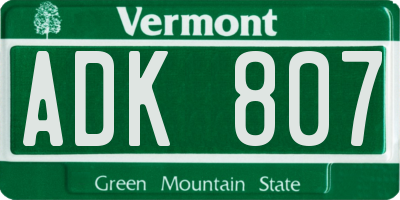 VT license plate ADK807