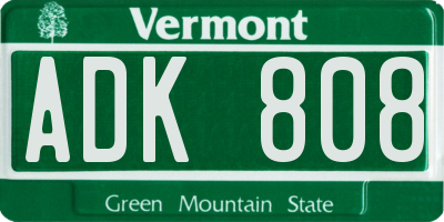 VT license plate ADK808