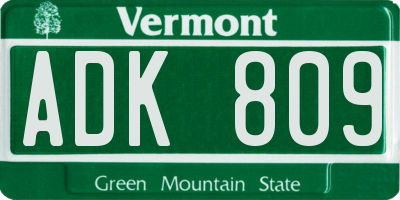 VT license plate ADK809