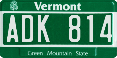 VT license plate ADK814