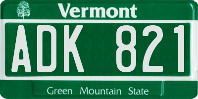 VT license plate ADK821