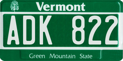 VT license plate ADK822