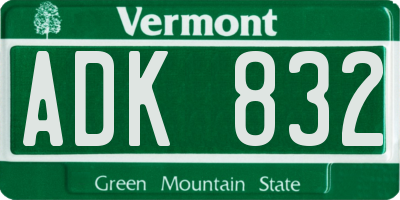 VT license plate ADK832