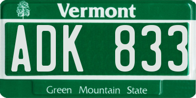 VT license plate ADK833