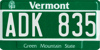 VT license plate ADK835