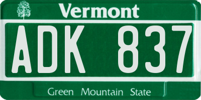 VT license plate ADK837