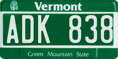 VT license plate ADK838
