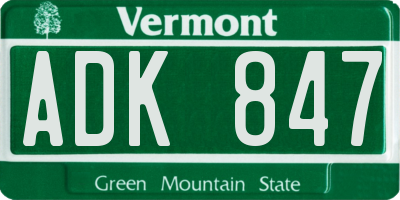 VT license plate ADK847