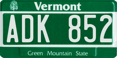VT license plate ADK852