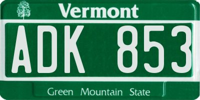 VT license plate ADK853