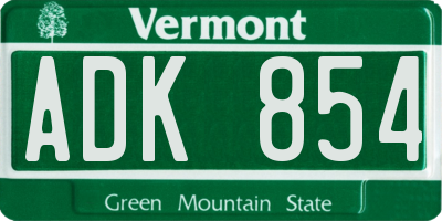 VT license plate ADK854