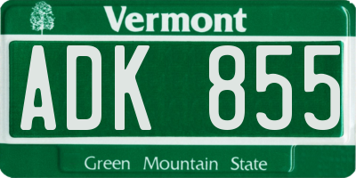VT license plate ADK855