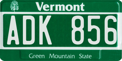 VT license plate ADK856