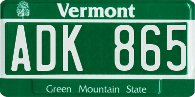 VT license plate ADK865