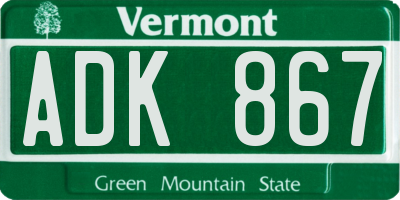 VT license plate ADK867