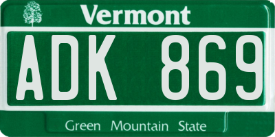 VT license plate ADK869