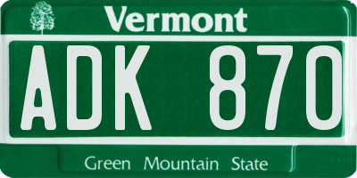 VT license plate ADK870