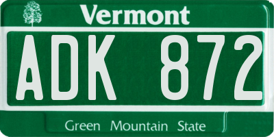 VT license plate ADK872