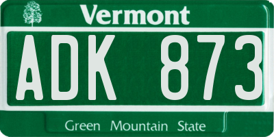 VT license plate ADK873