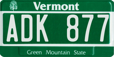 VT license plate ADK877